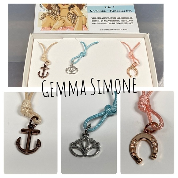 Gemma Simone rope necklace bracelet 3 piece set. Summer anchor horseshoe lotus - Picture 1 of 12